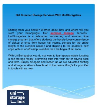 Get Summer Storage Services With UniStoragebox