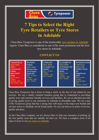 7 Tips to Select the Right Tyre Retailers or Tyre Stores in Adelaide