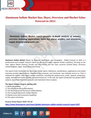 Aluminum Sulfate Market Analysis by Application, Region and Services to 2021