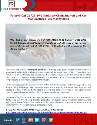 Fortrol (CAS 21725-46-2) Industry Service Estimate and Trend Analysis to 2022