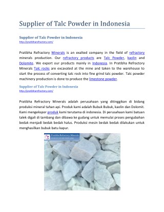 Supplier of Talc Powder in Indonesia