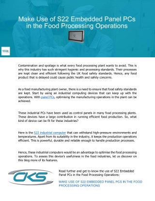 Make Use of S22 Embedded Panel PCs in the Food Processing Operations