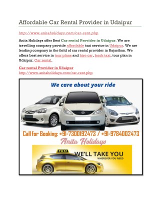 Affordable Car Rental Provider in Udaipur