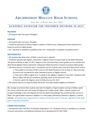 Molloy High School's Academic Overview 2017