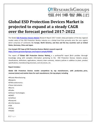 Global ESD Protection Devices Market is projected to expand at a steady CAGR over the forecast period 2017-2022