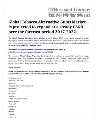 Global Tobacco Alternative Gums Market is projected to expand at a steady CAGR over the forecast period 2017-2022