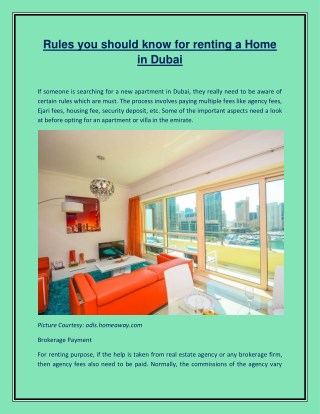 Rules you should know for renting a Home in Dubai