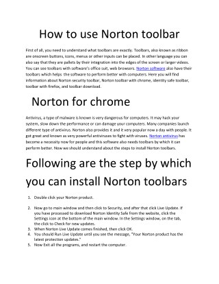 How to use norton toolbar