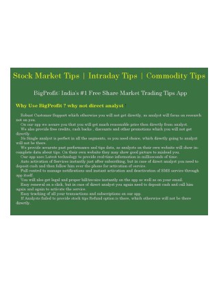 Get Stock Market Tips, Intraday Tips, Commodity Tips at Bigprofitapp