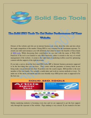Use Solid SEO Tools To Get Better Performance Of Your Website