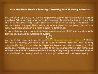 Hire the Best Drain Cleaning Company for Cleaning Benefits