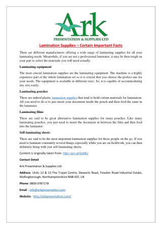 Lamination Supplies – Certain Important Facts