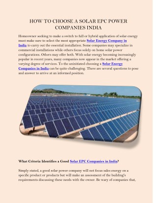 HOW TO CHOOSE A SOLAR EPC POWER COMPANIES INDIA