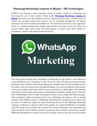 Whatsapp Marketing Company in Bhopal – TBI Technologies