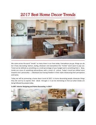 2017 Best Home Decor Trends
