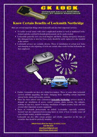 Know Certain Benefits of Locksmith Northridge
