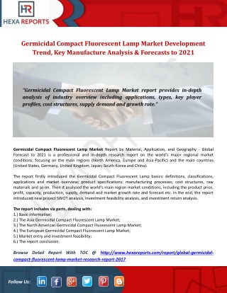 Germicidal Compact Fluorescent Lamp Market Development Trend, Key Manufacture Analysis & Forecasts to 2021