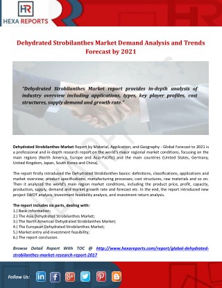 Dehydrated Strobilanthes Market Demand Analysis and Trends Forecast by 2021