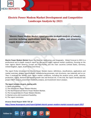Electric Power Modem Market Development and Competitive Landscape Analysis by 2021