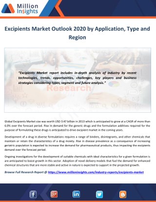 Excipients Market Segmentation, Opportunities, Trends & Future Scope to 2020