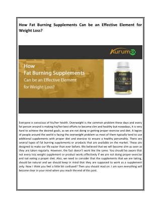 How Fat Burning Supplements Can be an Effective Element for Weight Loss?