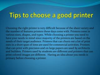 Tips to choose a good printer