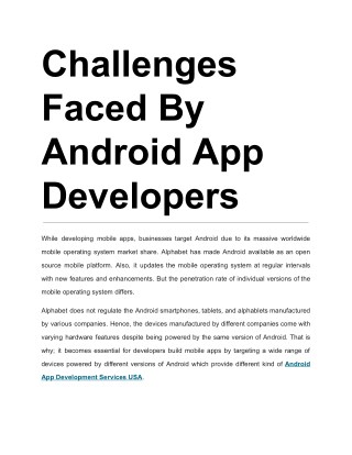 Challenges Faced By Android App Developers