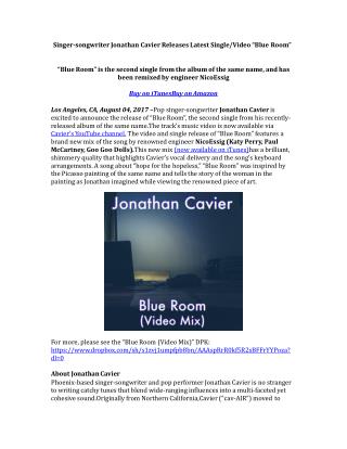 Singer-songwriter Jonathan Cavier Releases Latest Single/Video “Blue Room”