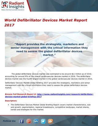 World Defibrillator Devices Market Report 2017