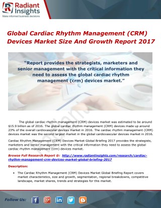 Global Cardiac Rhythm Management (CRM) Devices Market Size And Growth Report 2017