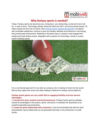 Why fantasy sports is needed?