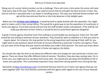 Talk to an In Home Care Specialist