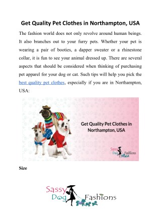 Pet clothes store in northampton, USA