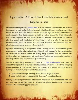 Zinc Oxide Manufacturer and Exporter in India