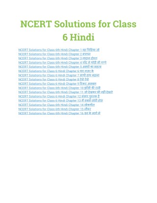 NCERT Solutions for Class 6 Hindi