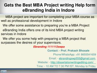 Best MBA Project writing Help form eBranding India in Indore