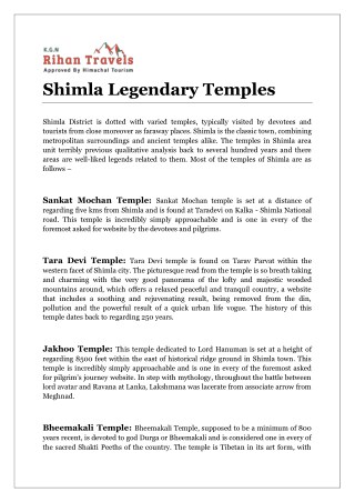 Shimla Legendary Temples