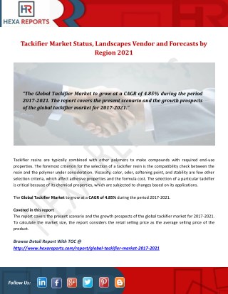 Tackifier Market Status, Landscapes Vendor and Forecasts by Region 2021