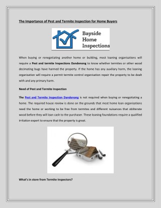 The Iimportance of Pest and Termite Inspection for Home Buyers