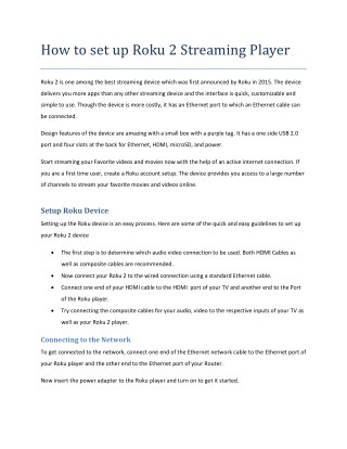 How to set up Roku 2 streaming player?