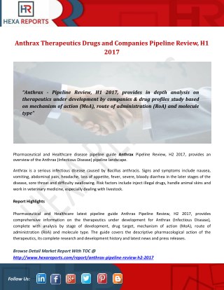 Anthrax Therapeutics Drugs and Companies Pipeline Review, H1 2017