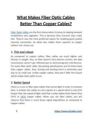 What Makes Fiber Optic Cables Better Than Copper Cables?