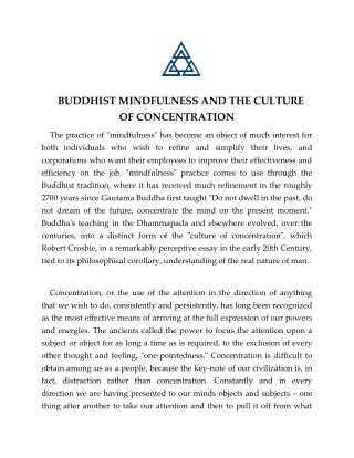 BUDDHIST MINDFULNESS AND THE CULTURE OF CONCENTRATION