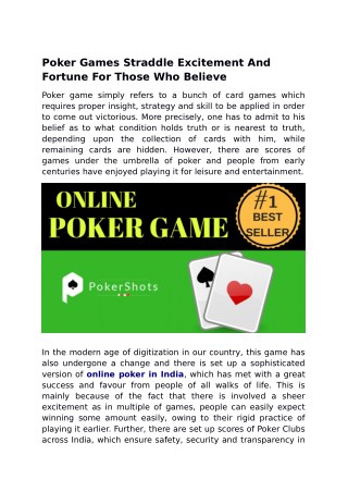 Poker Games Straddle Excitement And Fortune For Those Who Believe