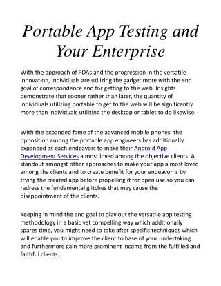 Portable App Testing and Your Enterprise