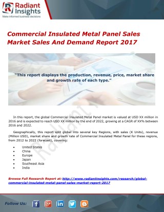 Commercial Insulated Metal Panel Sales Market Outlook And Status Report 2017