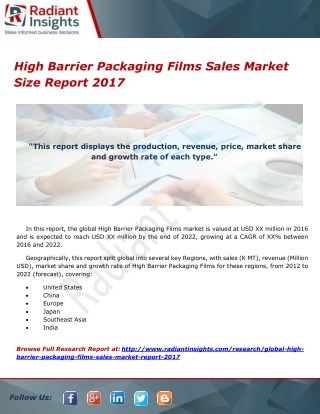 High Barrier Packaging Films Sales Market Size Report 2017