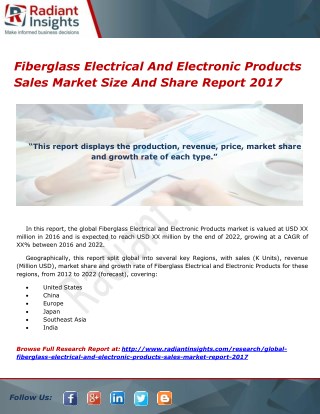 Fiberglass Electrical And Electronic Products Sales Market Size And Share Report 2017