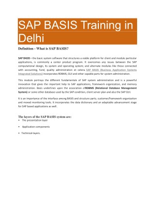SAP Basis Training in Delhi