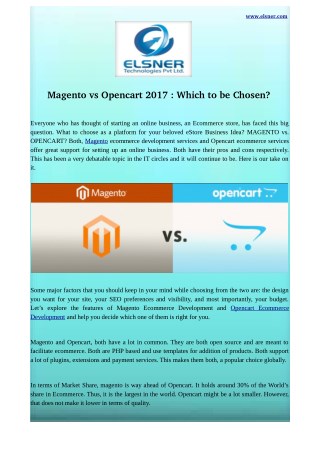 Magento vs Opencart 2017 : Which to be Chosen?